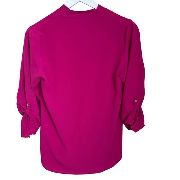 Rachel Roy Wrap Blouse Womens Small Pink Roll Tab Sleeve V-Neck Top - Picture 3 of 7